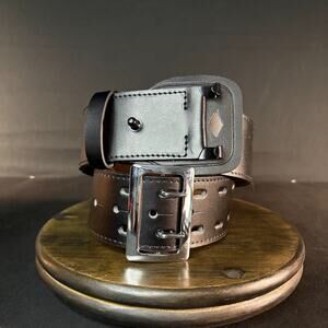 Galls 145 Duty Belt Size 36" Sam Browne Plain Black Leather Chrome Nickel Buckle